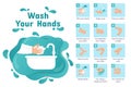 Steps to hands washing for prevent illness and hygiene