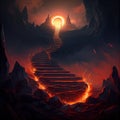 Steps to Hell, Fire Stairway, Halloween Party Entrance, Drawing Imitation, Abstract Generative AI Illustration