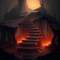 Steps to Hell, Fire Stairway, Halloween Party Entrance, Drawing Imitation, Abstract Generative AI Illustration