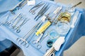 Steralized surgery instruments and devices on the table. Royalty Free Stock Photo