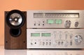 Stereo amplifier, radio tuner, loudspeakers Royalty Free Stock Photo