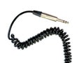 Stereo audio headphone jack with cable on white background.