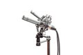 Stereo condenser microphones with cables, shockmounts and stand isolated on white