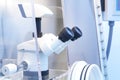 Stereo microscope in the laboratory, close up eyepieces, ocular Royalty Free Stock Photo