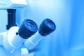 Stereo microscope in the laboratory, close up eyepieces, ocular Royalty Free Stock Photo