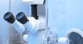 Stereo microscope in the laboratory, close up eyepieces, ocular Royalty Free Stock Photo