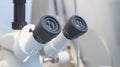 Stereo microscope in the laboratory, close up eyepieces, ocular Royalty Free Stock Photo
