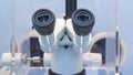 Stereo microscope in the laboratory, close up eyepieces, ocular Royalty Free Stock Photo