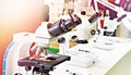 Stereo microscopes on display Royalty Free Stock Photo