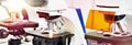 Stereo microscopes on display Royalty Free Stock Photo