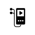 Stereo MP3 Music Player with Headphones. Flat Vector Icon illustration. Simple black symbol on white background. MP3 Music Player Royalty Free Stock Photo