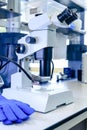 Stereomicroscope pharmaceutical bioscience research in laboratory. Concept of science, laboratory and study of diseases