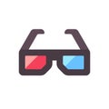 Stereoscopic vision glasses. 3D cinema flat icon Royalty Free Stock Photo