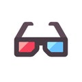 Stereoscopic vision glasses. 3D cinema flat icon