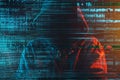 Stereotypical image of computer hacker with hoodie and computer Royalty Free Stock Photo
