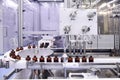 Sterile capsules for injection. Bottles on the bottling line of the pharmaceutical plant. Machine after checking sterile liquids.