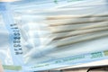 Sterile cotton swab in blue sterile pack with indicator