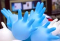 sterile gloves, blue and white medical glove. Balls in the form of hands.