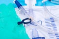 Sterile Urinary Drainage Bag with Anti-Reflux Tower isolated on blue background Royalty Free Stock Photo