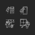 Sterilization chalk white icons set on black background