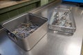 In a sterilization department in an operating room, instruments are sorted and cleaned Royalty Free Stock Photo