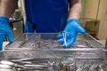 In sterilization department in an operating room, instruments are sorted and cleaned Royalty Free Stock Photo