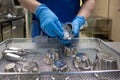 in sterilization department in an operating room, instruments are sorted and cleaned Royalty Free Stock Photo