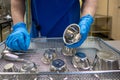 in sterilization department in an operating room, instruments are sorted and cleaned Royalty Free Stock Photo