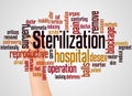 Sterilization word cloud and hand with marker concept