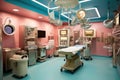 sterilized operating room with liver transplant equipment