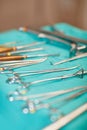 Sterilized and ready for the surgery. a variety of surgical instruments on a table. Royalty Free Stock Photo