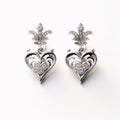 Sterling Silver Fleurdelis Heart Earrings - Ornamental Details With Conceptual Elegance