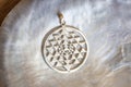 Sterling siver pendant on white shell background