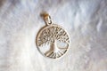 Sterling siver pendant on white shell background