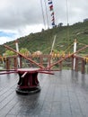 Stern of the black boat with red of the park jaime duque