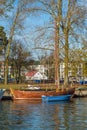 Old traditional wooden fishboat in harbor