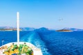 Stern of Ferry boat navigating in Ionian Sea Igoumenitsa Ferry Port Greece Royalty Free Stock Photo