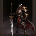 A stern knight in heavy armor in the style of fantasy Royalty Free Stock Photo