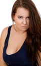 Stern look fat girl on a white Royalty Free Stock Photo