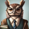 Stern looking owl as university professor, generative ai