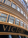 Portsmouth Docks England 27 February 2014 showing the stern of Lord Nelson`s flag ship HMS Victory Royalty Free Stock Photo