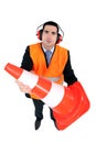 Stern man with ear defenders Royalty Free Stock Photo