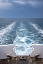 View of the sea surface from the stern of a sailing ship. Royalty Free Stock Photo