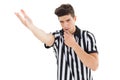 Stern referee blowing his whistle Royalty Free Stock Photo