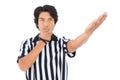 Stern referee blowing his whistle Royalty Free Stock Photo