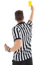 Stern referee showing yellow card