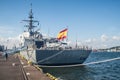 Stern of Spanish warship in a harbor