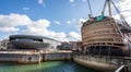 Stern view of HMS Victory, Lord nelson`s flagship, on display at Portsmouth Dockyard, Hampshire, UK Royalty Free Stock Photo