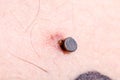 Sternum, cleavage, microdermal, surface piercing on collarbones. Royalty Free Stock Photo