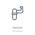 Steroids icon. Thin linear steroids outline icon isolated on white background from gym and fitness collection. Line vector